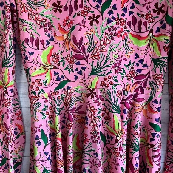 Hale Bob Spring Dress Pink Floral 'Manila Jersey' Twist Front Balloon Sleeve NWT - Picture 12 of 15